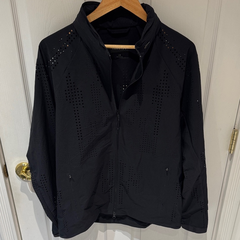 Theory Men Black Perforated Jacket Size Large